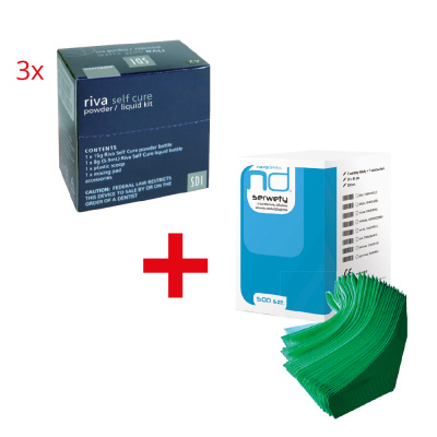 3x Riva Self Cure proszek + płyn (dowolny kolor) SDI + Serwety stomatologiczne 3W 500 szt. Novodenta za 1 PLN